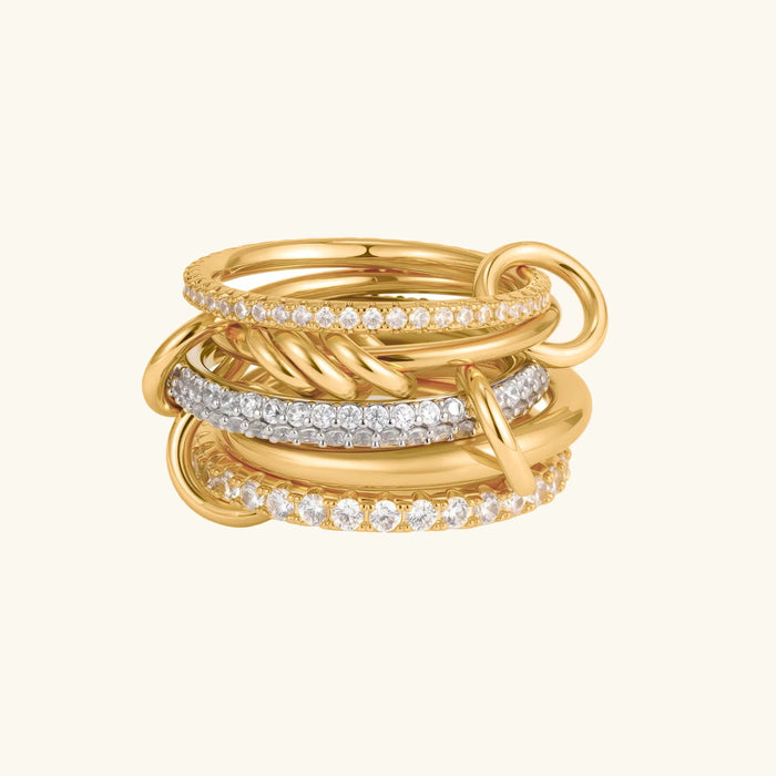 Stacked Diamond Ring with Twisted Band and Pavé Setting