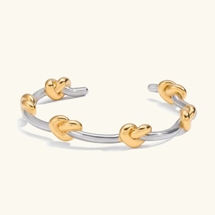 Two-Tone Knot Cuff Bangle with Gold and Silver Detail