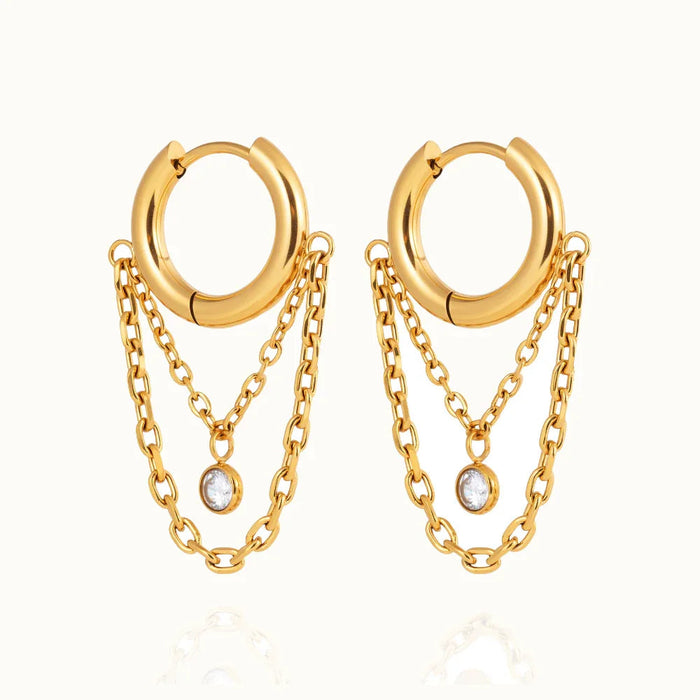 Women's Hoop Earrings with Chain Drop and Zirconia Detail