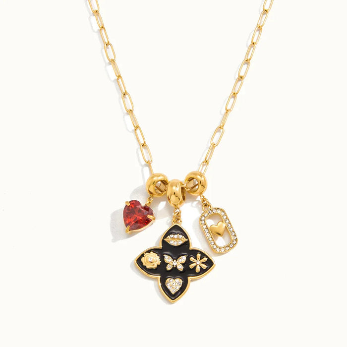Women's Charm Necklace with Heart Pendant and Chain