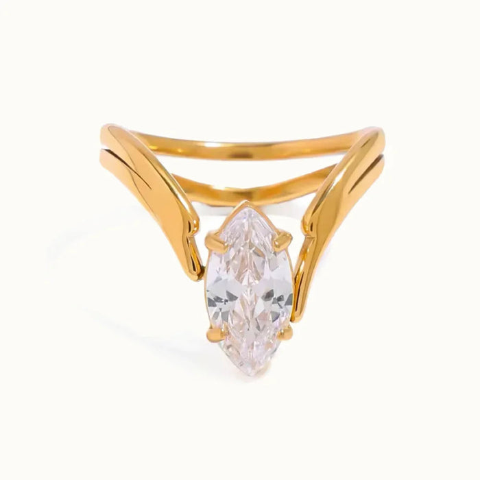 Marquise Diamond Simulant Ring in Gold-Tone
