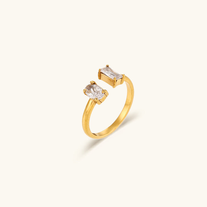 Gold-Plated Open Ring with Baguette Cut Gemstones