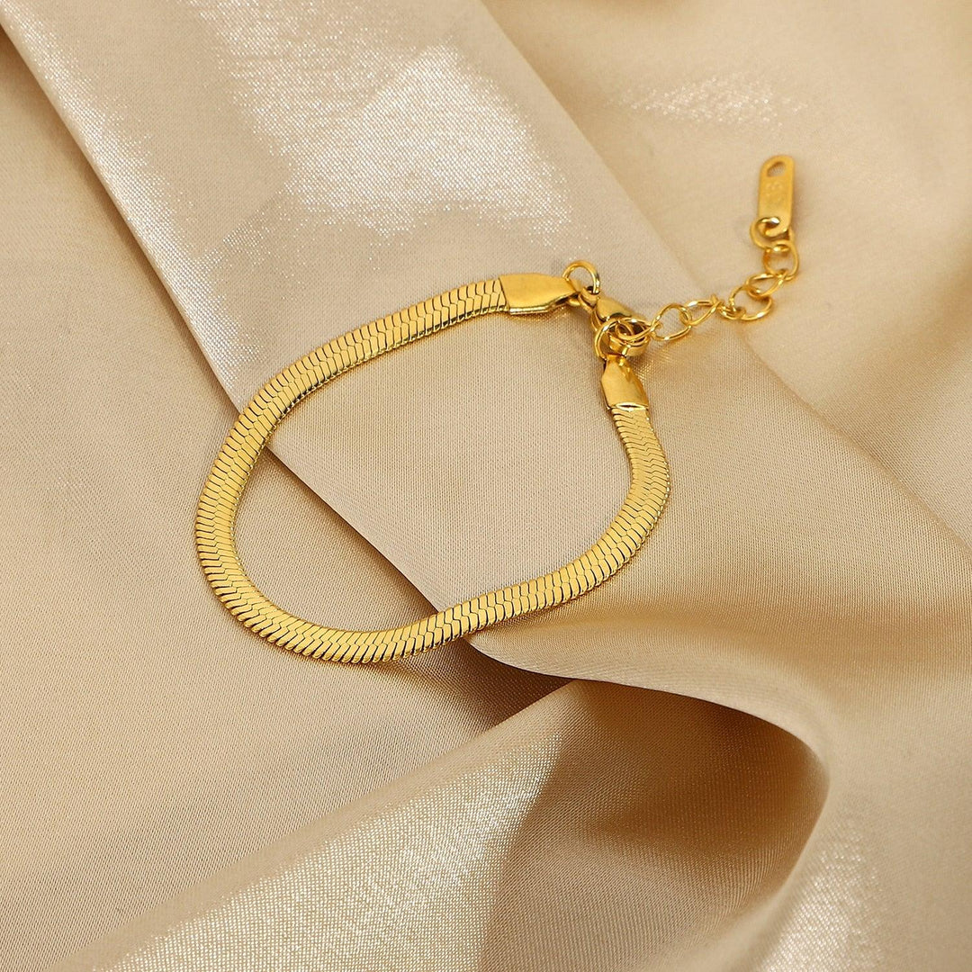 Gold-Plated Herringbone Chain Bracelet for Women