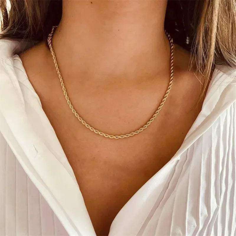Gold-Plated Twisted Rope Chain Necklace for Women