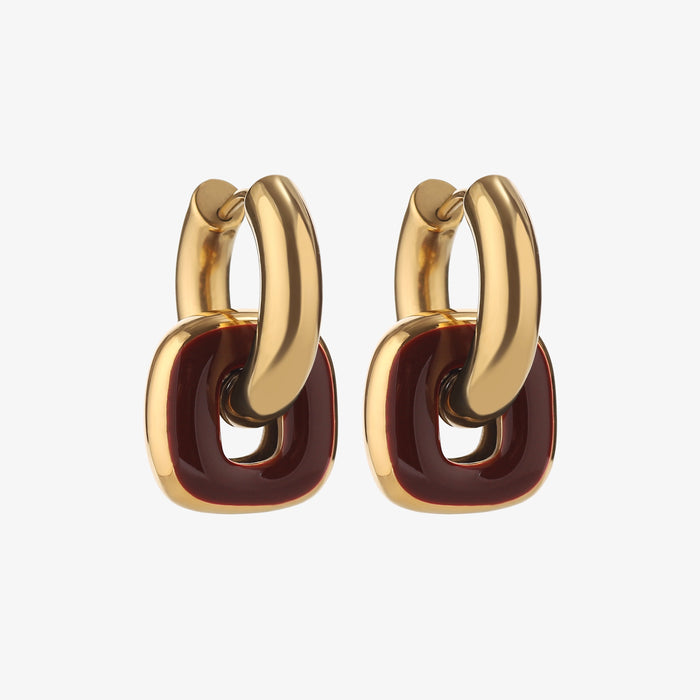 Women's Chunky Double Hoop Earrings with Square Pendant