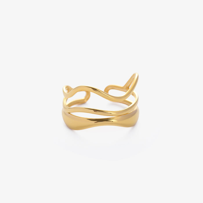 Wave Ring Gold Tone Wavy Adjustable for Everyday