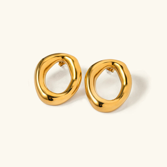 Women's Irregular Open Oval Stud Earrings Gold Finish