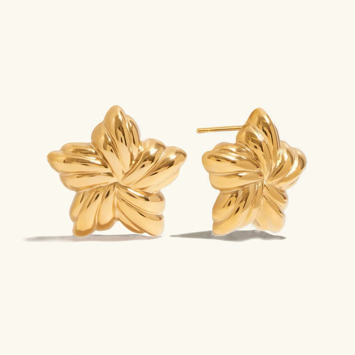 Star Flower Stud Earrings with Polished Fold Detail