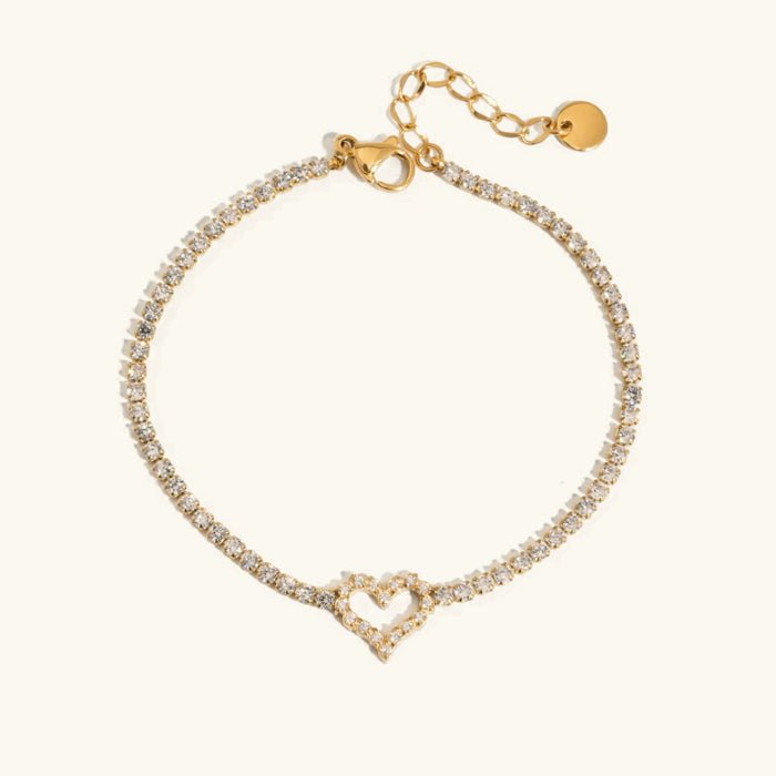 Diamond Heart Tennis Bracelet Adjustable Lobster Clasp