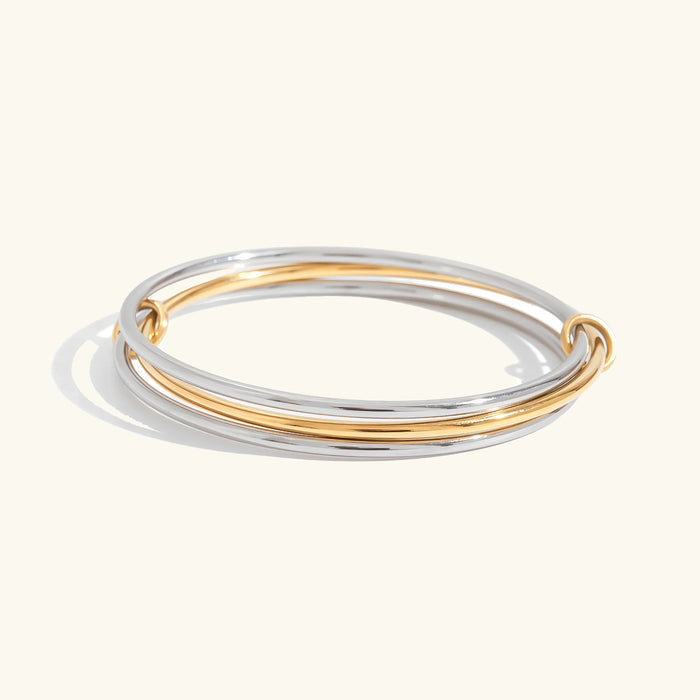 Women's Two-Tone Stacked Bracelet with Interlocking Bangles