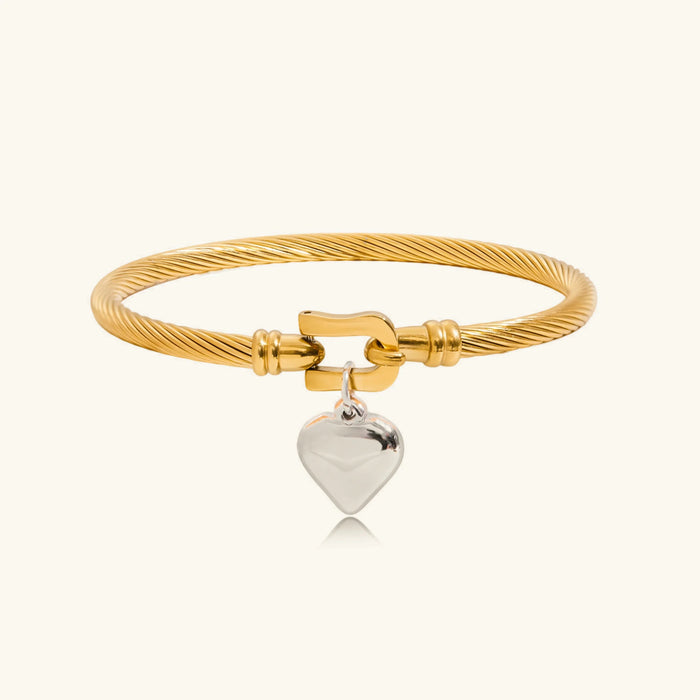 Twisted Band Gold Bracelet with Heart Charm Closure
