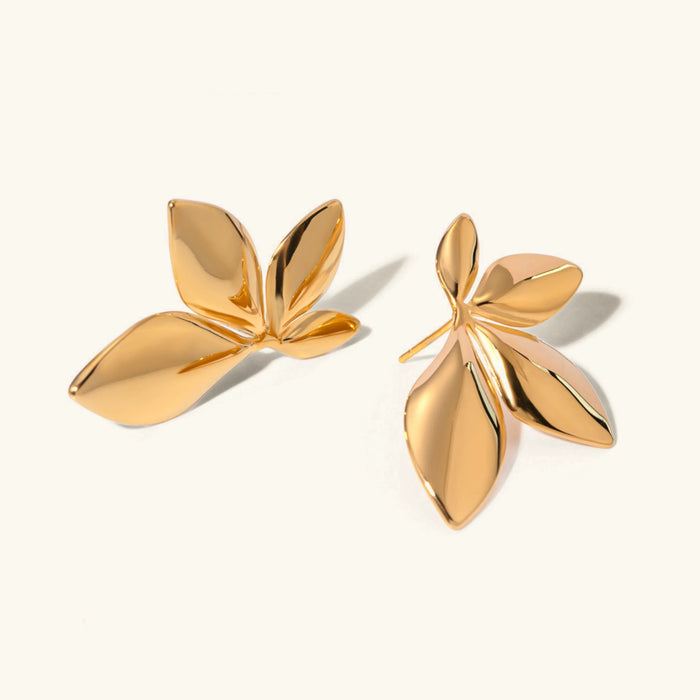 Gold-Tone Petal Stud Earrings with Sculptural Design