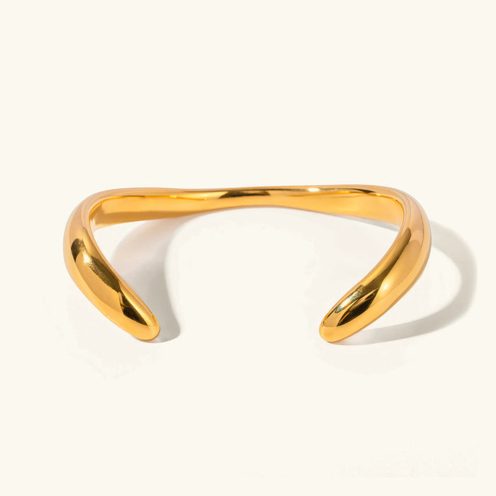 Women's Open Cuff Gold Bangle Bracelet Curved Design