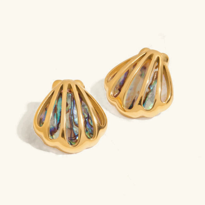 Seashell Stud Earrings with Abalone Inlay Detail