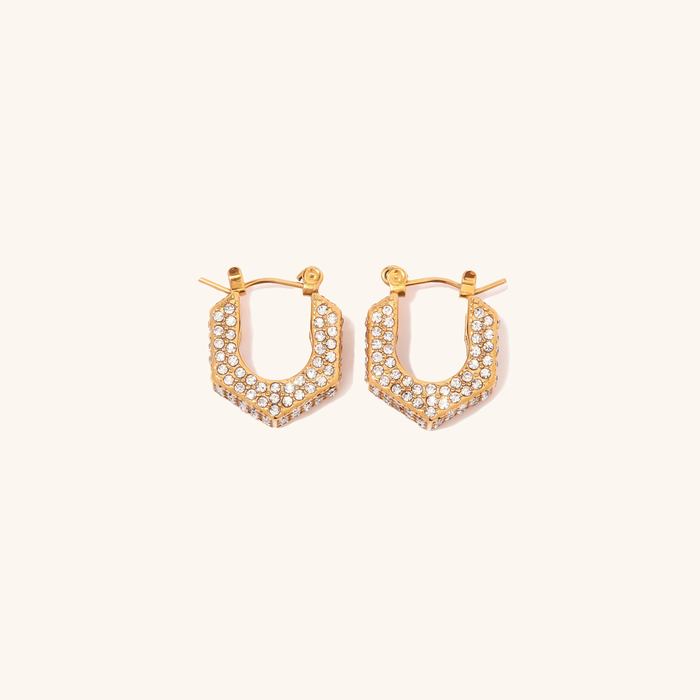Gold-Tone Pavé Hexagon Hoop Earrings with Hinge Closure