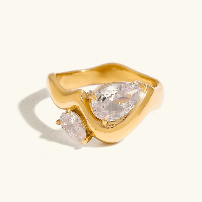 Women's Teardrop Diamond Ring with Twin Stones