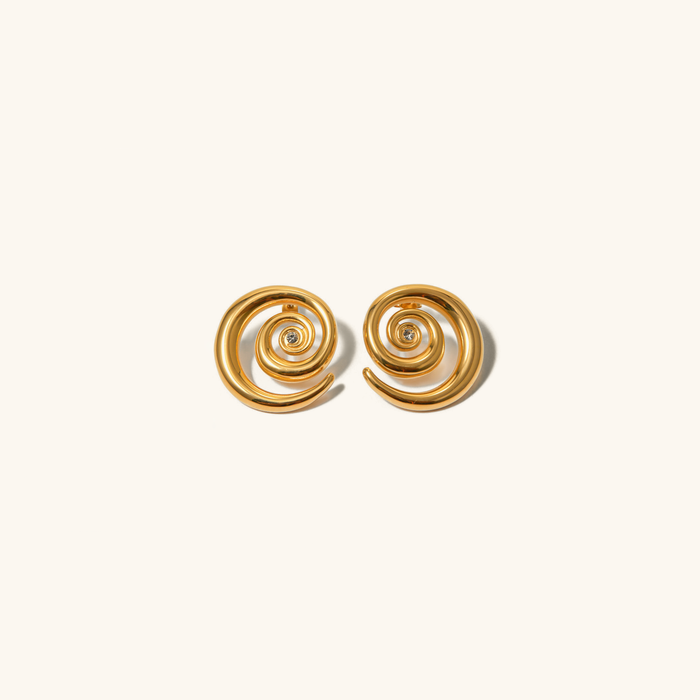 Women's Gold Spiral Stud Earrings with Diamond Detail