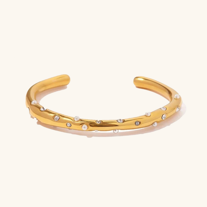 Women's Open Cuff Bangle with Pearls and Stones