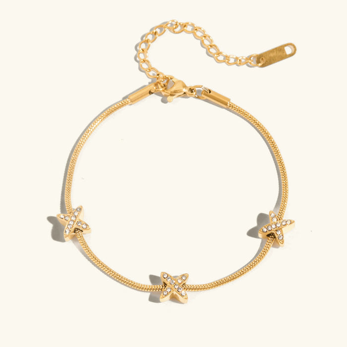 Women's Herringbone Bracelet with Diamond Cross Charms