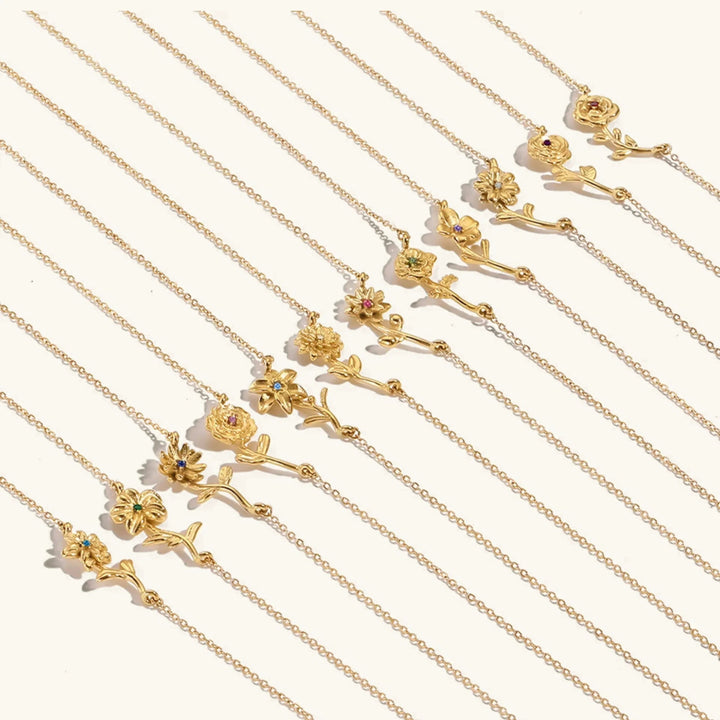 Gold-Tone Crystal Flower Necklace Jewelry Set