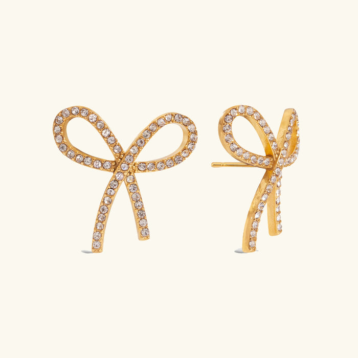 Women's Bow-Tie Stud Earrings with Pavé Crystal Setting