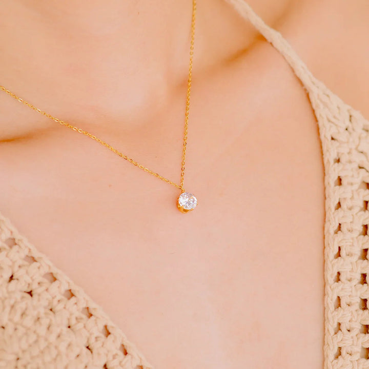 Gold-Tone CZ Solitaire Pendant Necklace