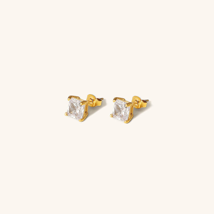 Gold-Plated Stud Earrings with Square Cubic Zirconia