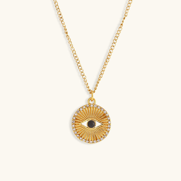 Women's Eye Pendant Necklace with Crystal Detail Chain