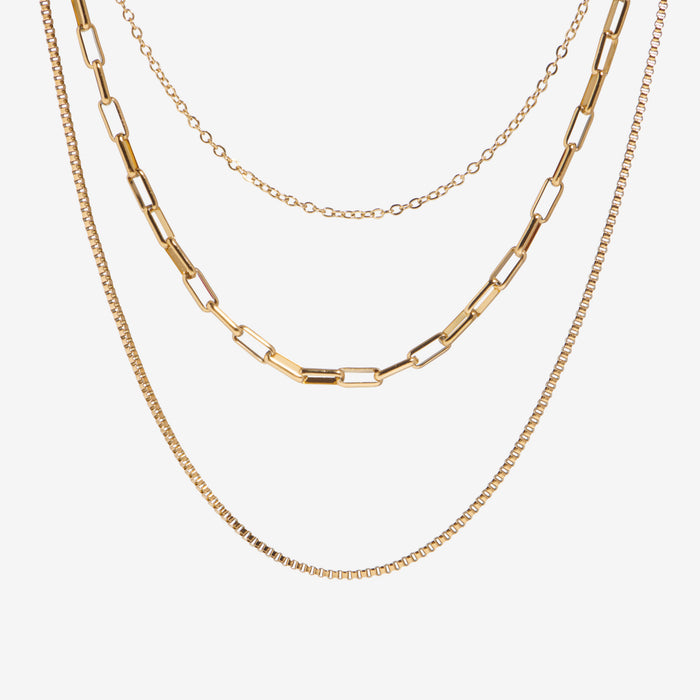 Three Layered Choker Necklace with Chain Detail