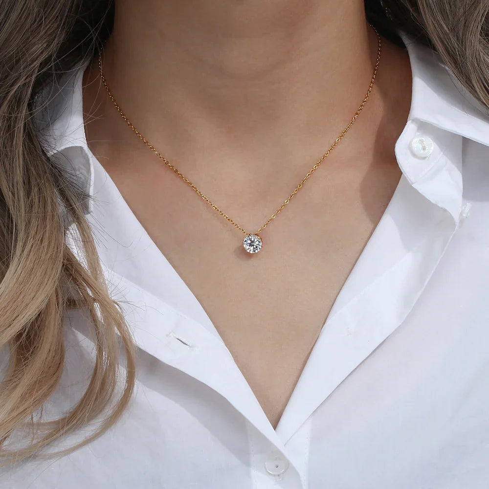 Gold-Tone CZ Solitaire Pendant Necklace