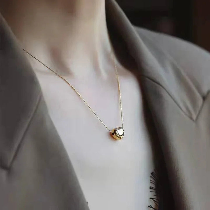 Gold-Tone Puffy Heart Pendant Necklace