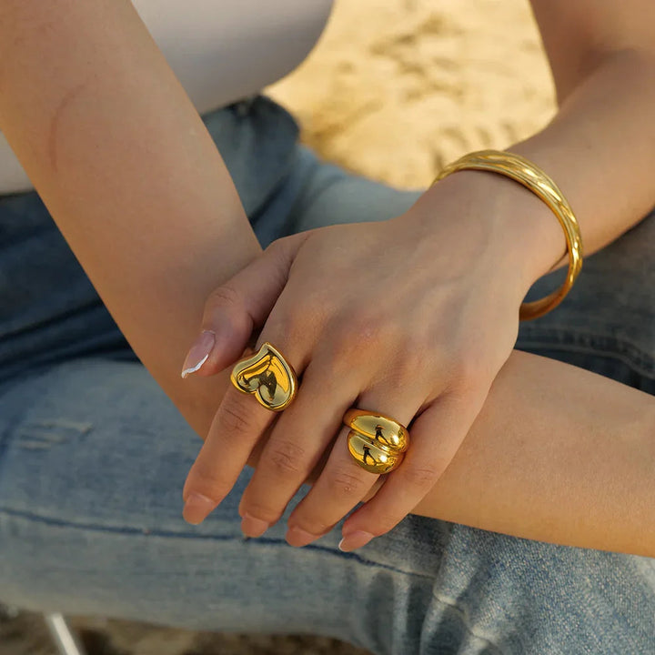Gold-Plated Heart Statement Ring for Women