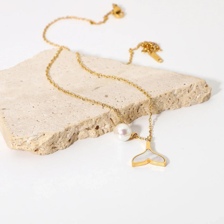 Gold-Tone Faux Pearl Mermaid Pendant Necklace