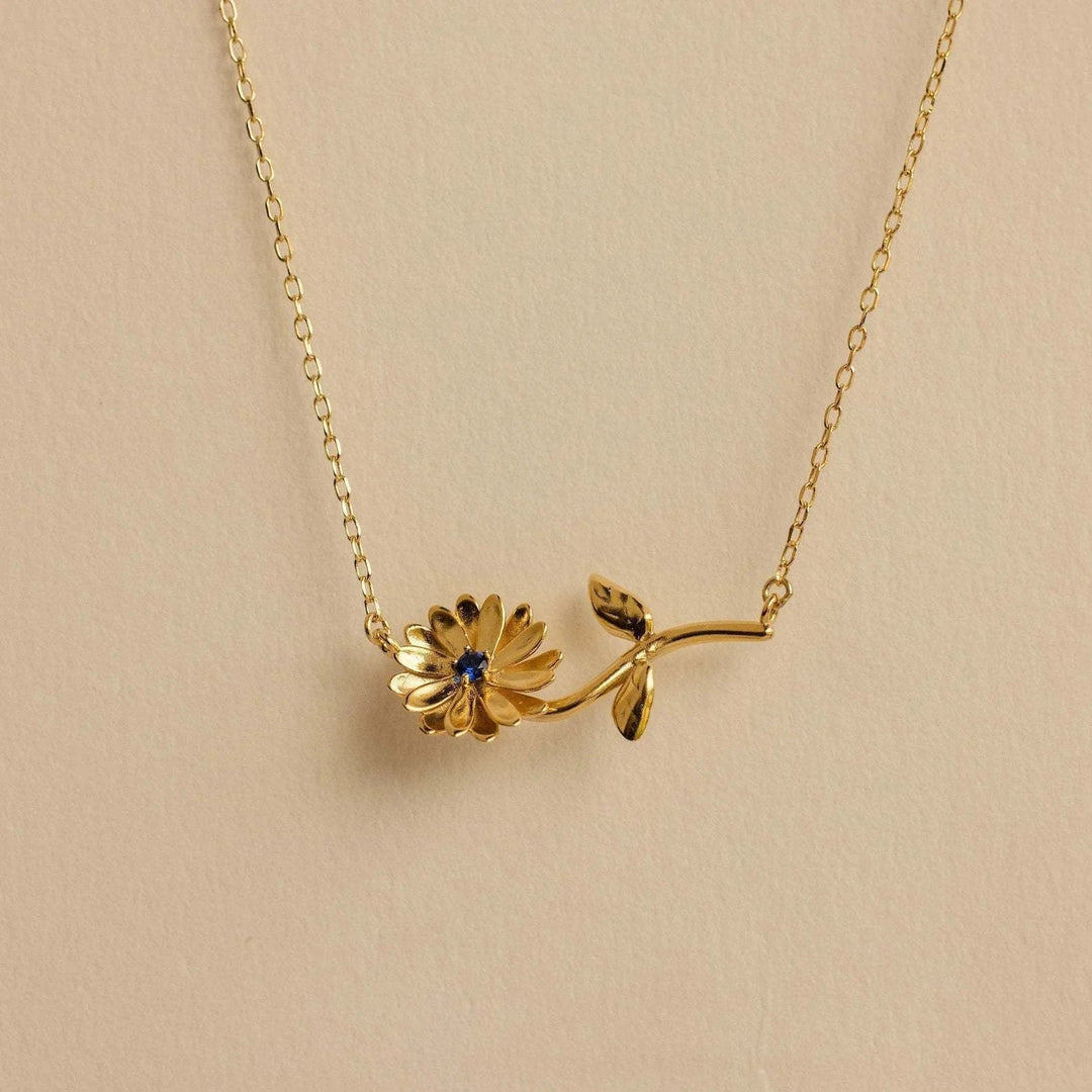 Gold Plated Cubic Zirconia Flower Pendant Necklace