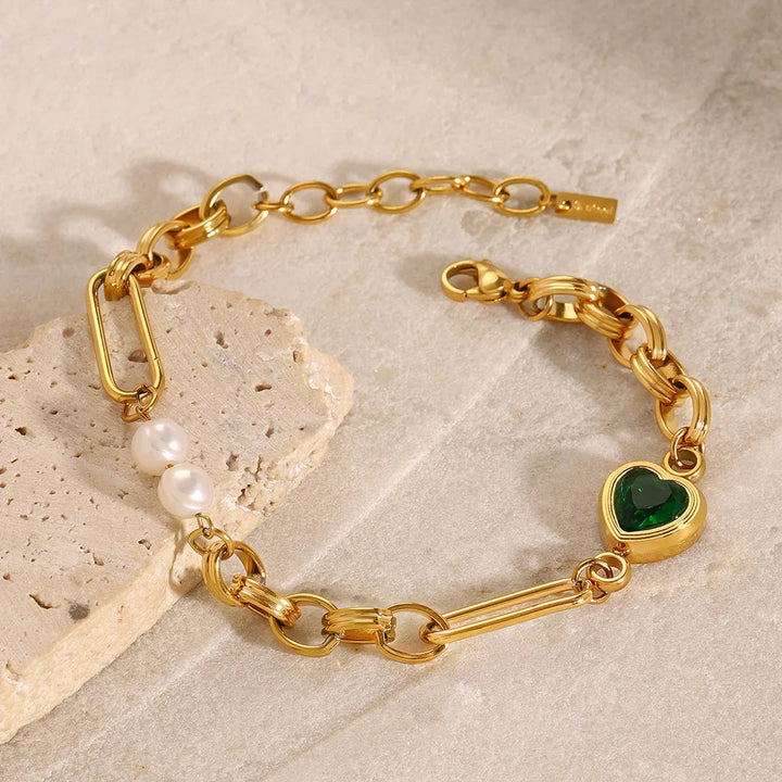 Gold-Plated Crystal Faux Pearl Bracelet