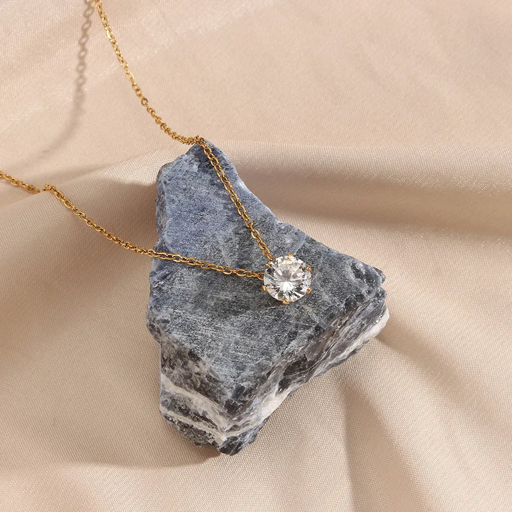 Gold-Plated Cubic Zirconia Pendant Necklace for Women