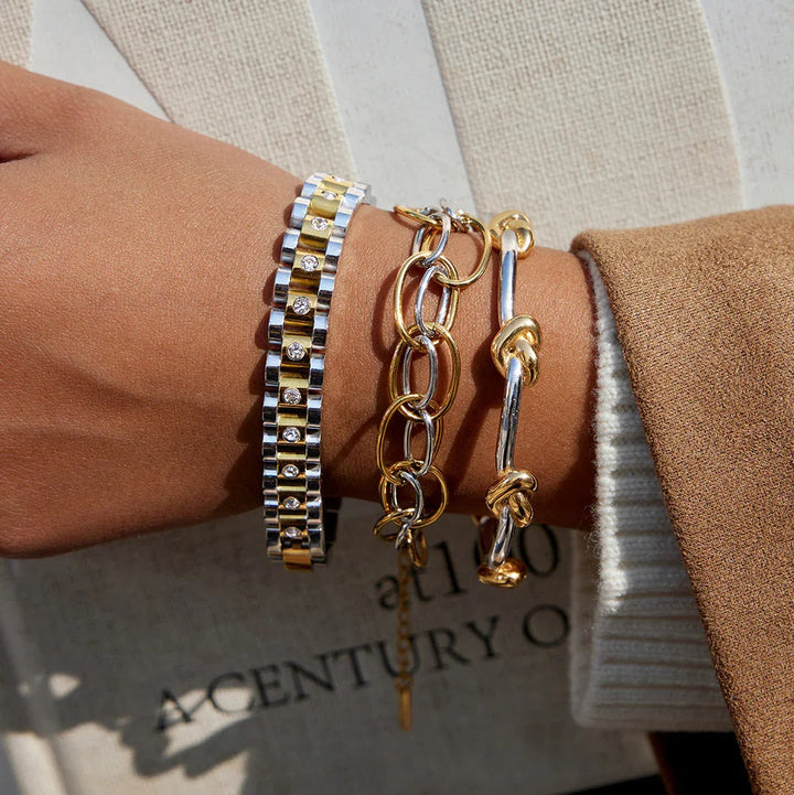 Gold Plated Two-Tone Knot Bangle