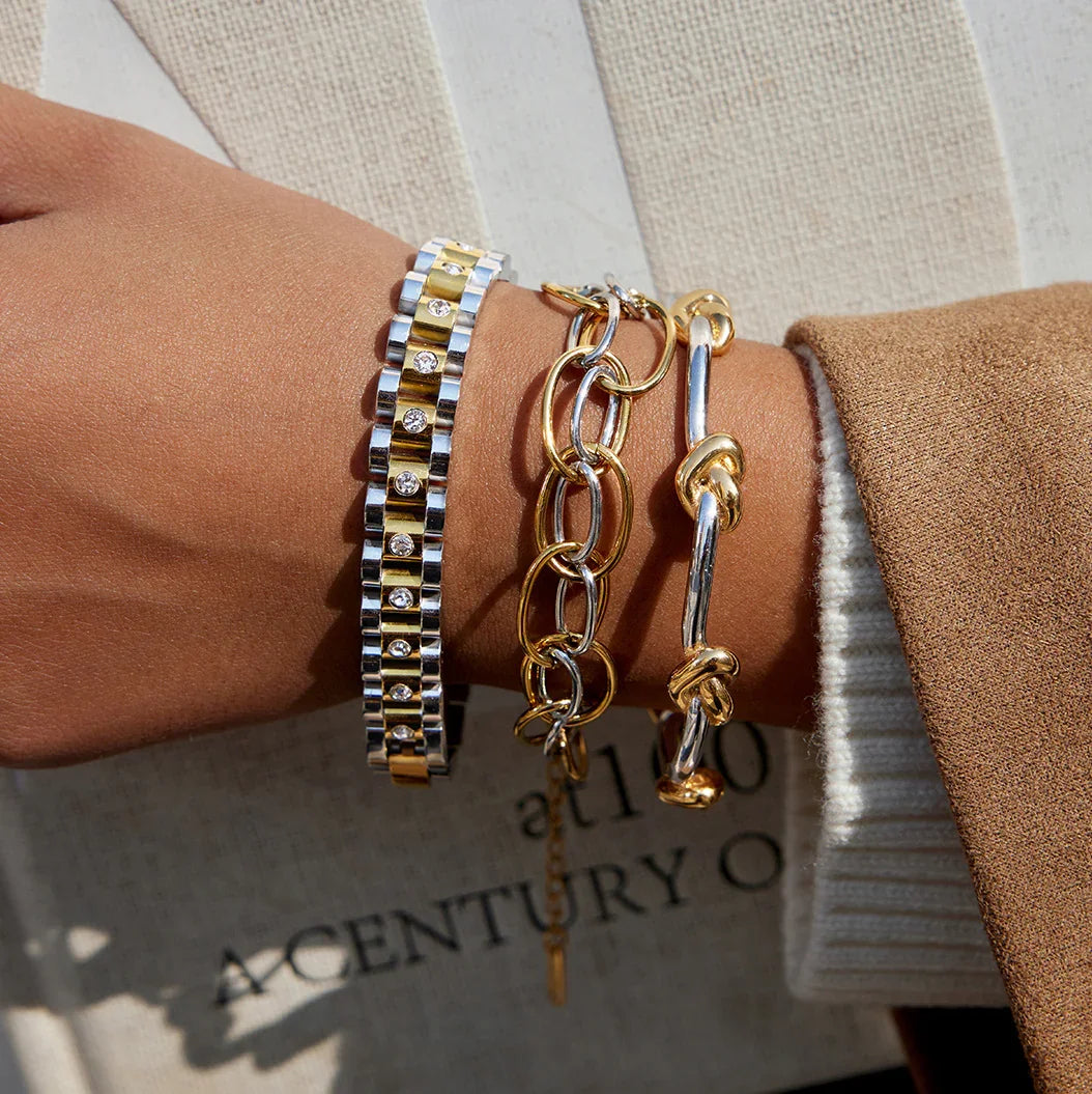 Gold Plated Two-Tone Multi Link Bracelet