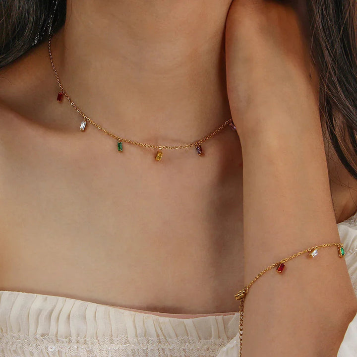 Gold-Plated Crystal Charm Necklace for Women