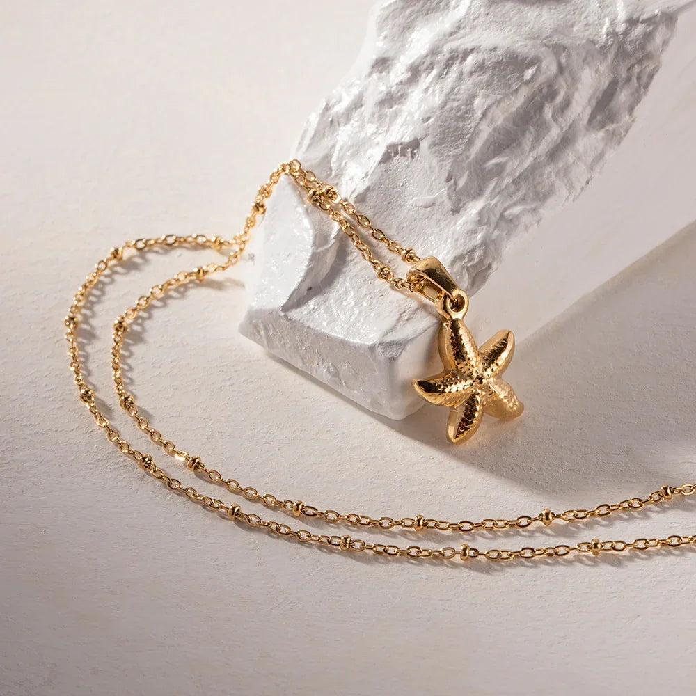 Gold-Plated Starfish Pendant Necklace for Women