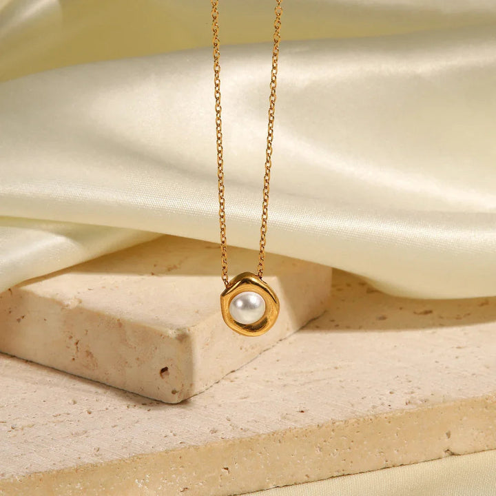 Gold-Tone Faux Pearl Oval Pendant Necklace
