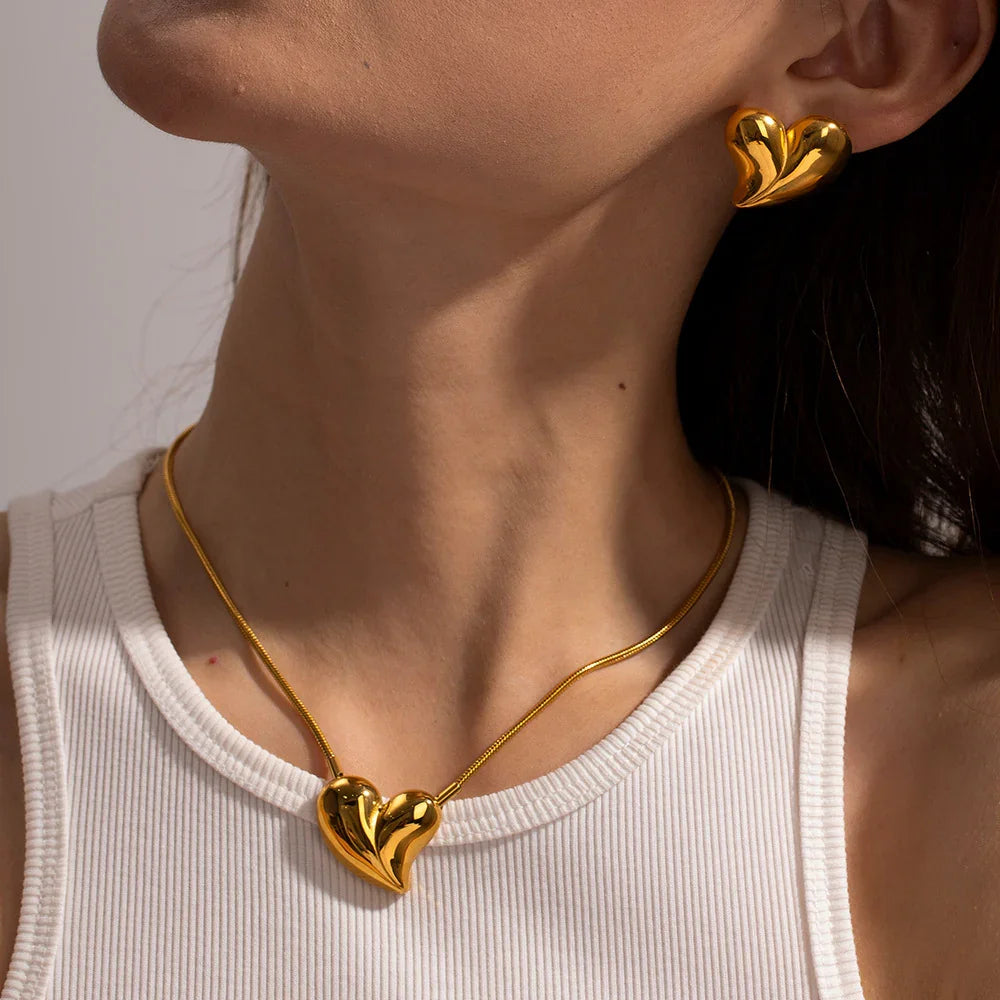 Gold-Plated Heart Necklace with Stainless Steel Chain