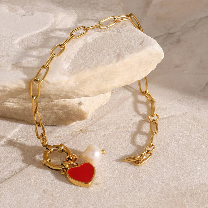 Gold-Plated Faux Pearl Charm Bracelet for Women