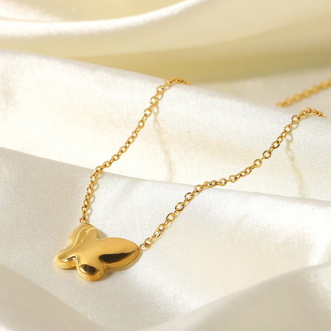 Gold-Plated Faux Pearl Butterfly Pendant Necklace for Women