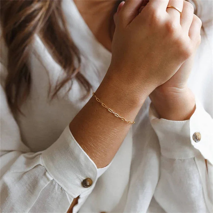 Gold-Plated Paperclip Chain Bracelet for Women
