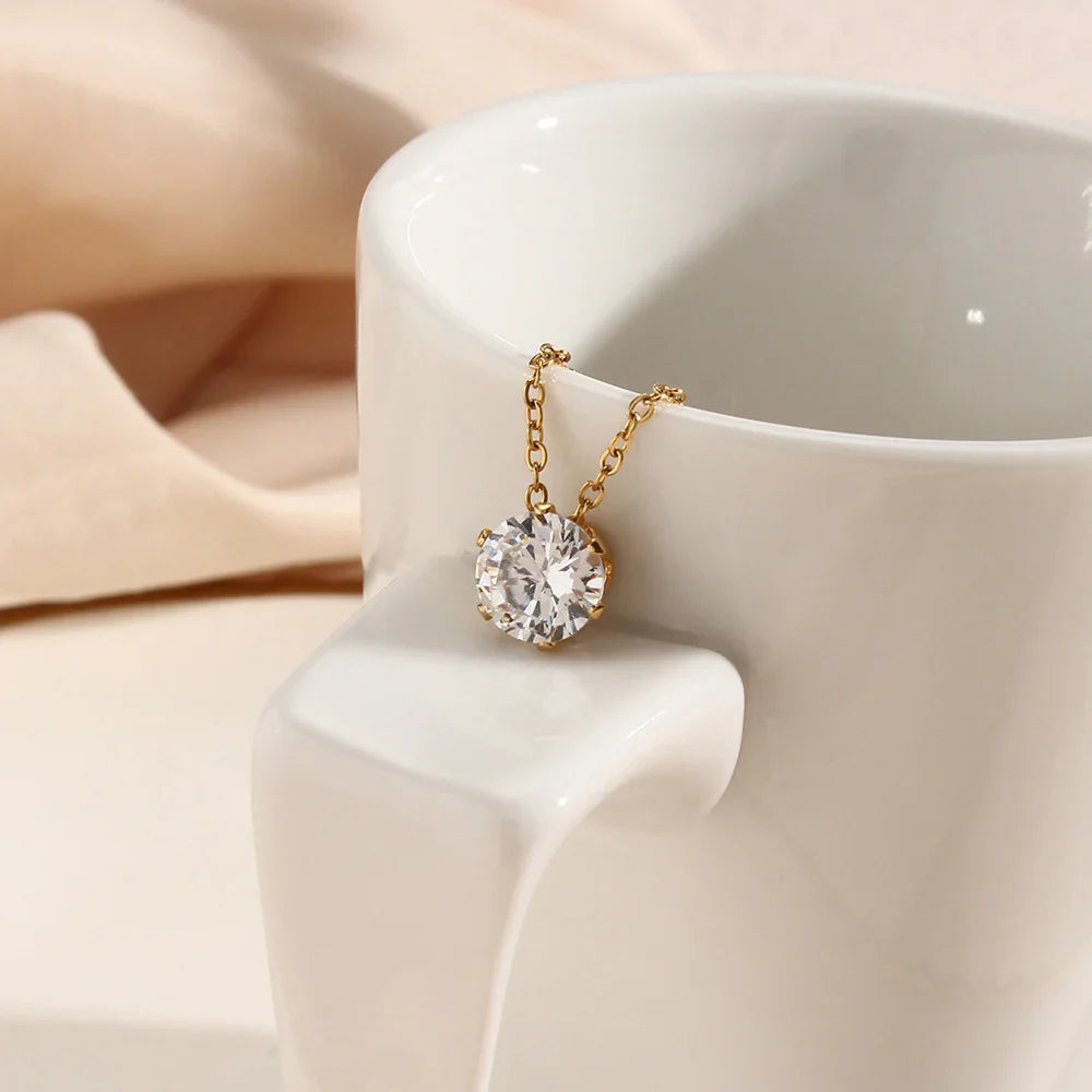 Gold-Plated Cubic Zirconia Pendant Necklace for Women
