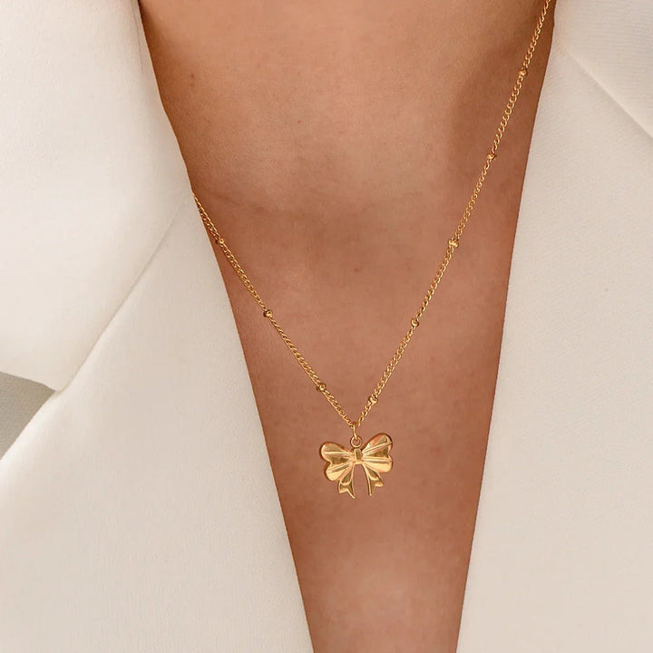 Gold-Tone Bow Pendant Chain Necklace