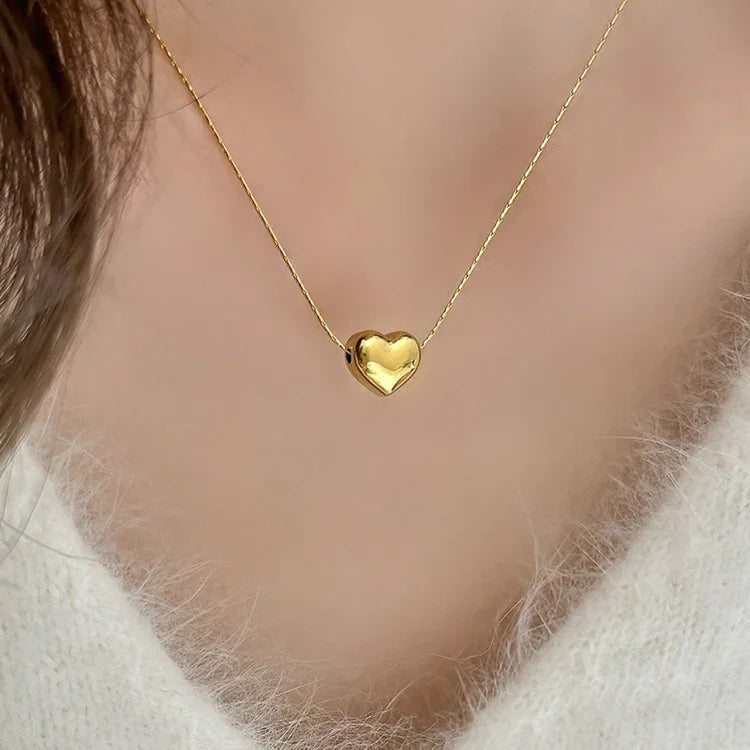 Gold-Tone Puffy Heart Pendant Necklace