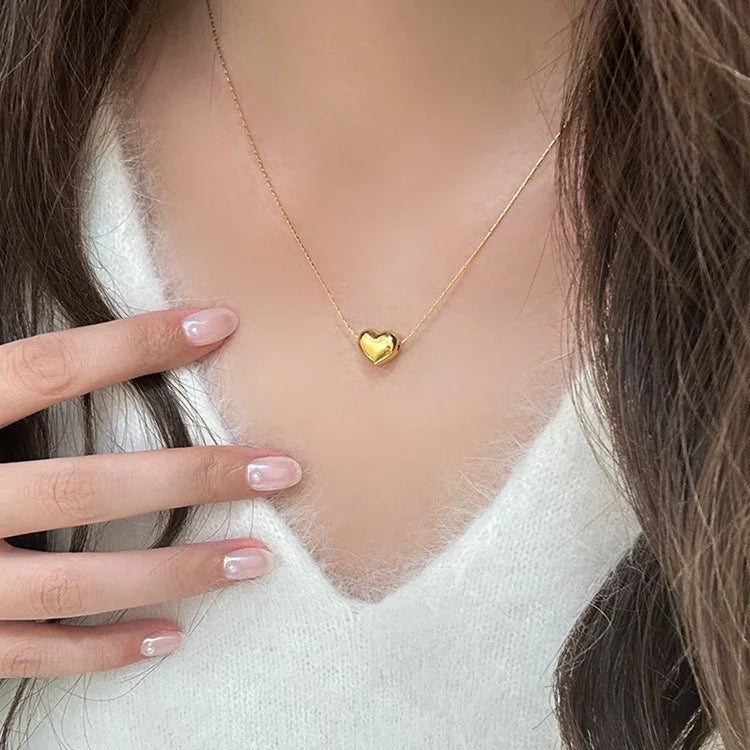 Gold-Tone Puffy Heart Pendant Necklace
