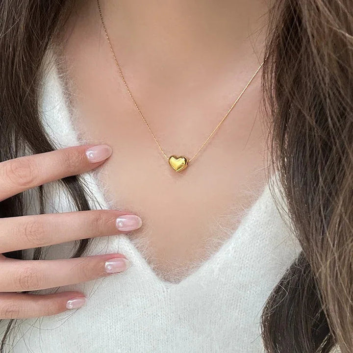 Gold-Tone Puffy Heart Pendant Necklace